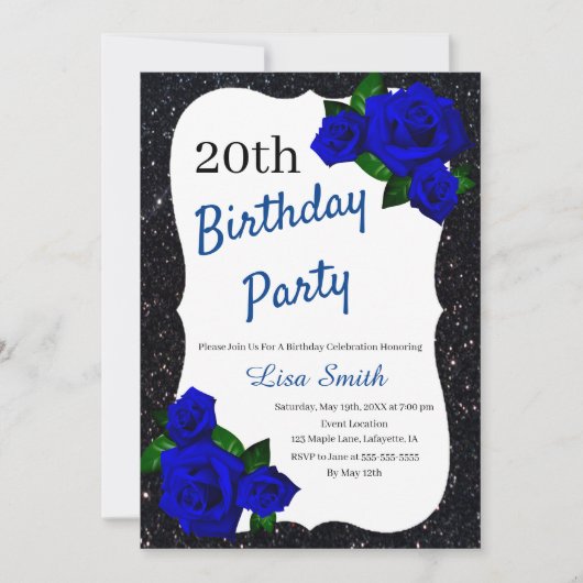 Elke leeftijd Verjaardag Black Glitter Deep Blue R Kaart (Voorkant)