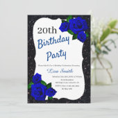 Elke leeftijd Verjaardag Black Glitter Deep Blue R Kaart (Staand voorkant)