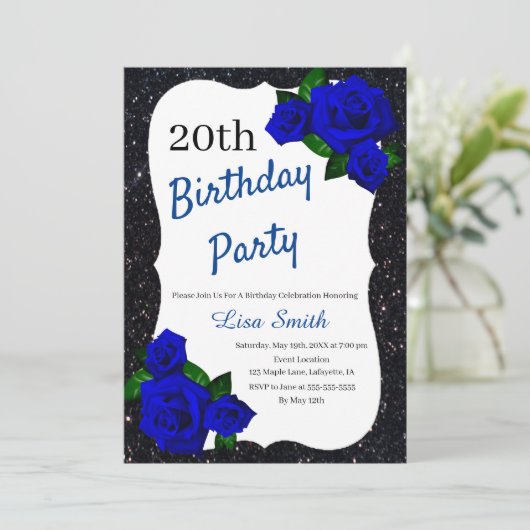 Elke leeftijd Verjaardag Black Glitter Deep Blue R Kaart (Staand voorkant)