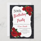 Elke leeftijd Verjaardag Black Glitter Red Roses Kaart (Voorkant)