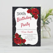 Elke leeftijd Verjaardag Black Glitter Red Roses Kaart (Staand voorkant)