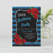 Elke leeftijd verjaardag blauw en zwart glitter ro kaart (Staand voorkant)