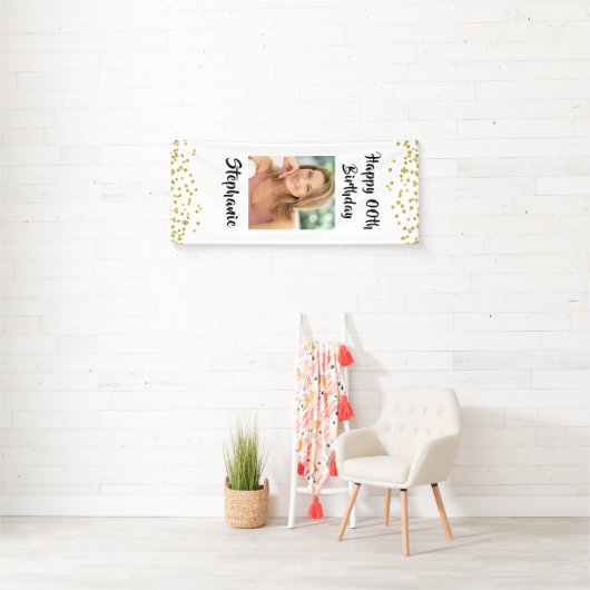 ELKE LEEFTIJD Verjaardag Confetti Script Fotodeur Spandoek (Insitu)
