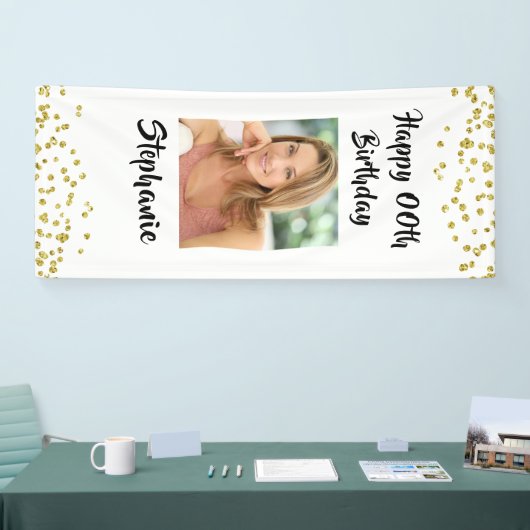ELKE LEEFTIJD Verjaardag Confetti Script Fotodeur Spandoek (Beurs)