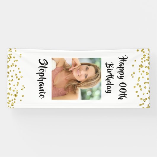 ELKE LEEFTIJD Verjaardag Confetti Script Fotodeur Spandoek (Horizontaal)