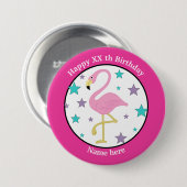 Elke leeftijd verjaardag Flamingo gepersonaliseerd Ronde Button 7,6 Cm (Voorkant /achterkant)