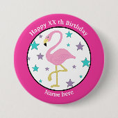 Elke leeftijd verjaardag Flamingo gepersonaliseerd Ronde Button 7,6 Cm (Voorkant)