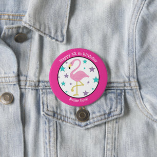 Elke leeftijd verjaardag Flamingo gepersonaliseerd Ronde Button 7,6 Cm