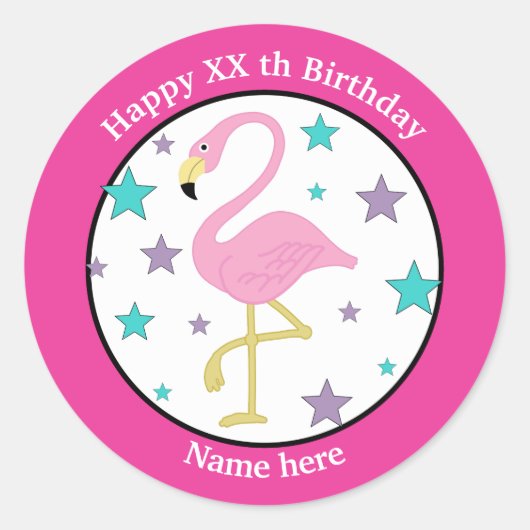 Elke leeftijd verjaardag Flamingo gepersonaliseerd Ronde Sticker (Voorkant)