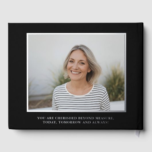 Elke Leeftijd Verjaardag Gastboek Foto Elegant Zwa Gastenboek (Achterkant)