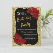 Elke leeftijd Verjaardag Gouden Glitter Rode Rozen Kaart (Staand voorkant)