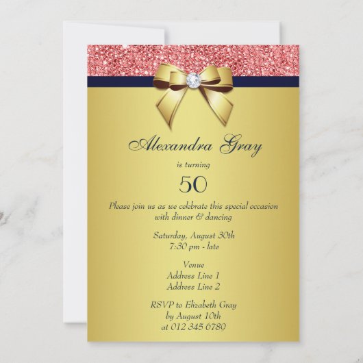 Elke Leeftijd Verjaardag Gouden Marine Koraal Sequ Kaart (Achterkant)