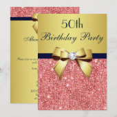 Elke Leeftijd Verjaardag Gouden Marine Koraal Sequ Kaart (Voorkant / Achterkant)