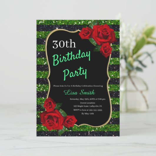 Elke leeftijd Verjaardag Groen en Zwart Glitter Ro Kaart