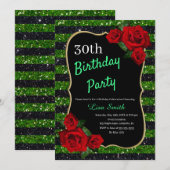 Elke leeftijd Verjaardag Groen en Zwart Glitter Ro Kaart (Voorkant / Achterkant)