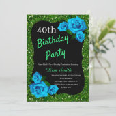 Elke Leeftijd Verjaardag Groene Glitter Blauwe Roz Kaart (Staand voorkant)