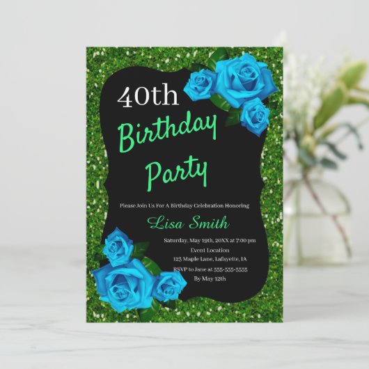 Elke Leeftijd Verjaardag Groene Glitter Blauwe Roz Kaart (Staand voorkant)