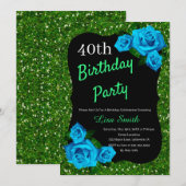 Elke Leeftijd Verjaardag Groene Glitter Blauwe Roz Kaart (Voorkant / Achterkant)