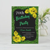 Elke Leeftijd Verjaardag Groene Glitter Gele Rozen Kaart (Staand voorkant)
