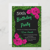 Elke Leeftijd Verjaardag Groene Glitter Roze Rozen Kaart (Voorkant)