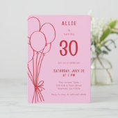 Elke leeftijd Verjaardag Hand getrokken ballon roz Kaart (Staand voorkant)