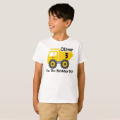 Elke leeftijd Verjaardag Jongen Gele Dump Truck T-shirt (Voorkant volledig)