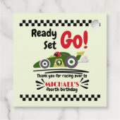 Elke leeftijd verjaardag klaar voor groene raceaut bedankjes labels (Achterkant)