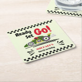 Elke leeftijd verjaardag klaar voor groene raceaut kartonnen onderzetters (Schuin)