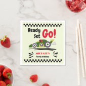 Elke leeftijd verjaardag klaar voor groene raceaut servet (Insitu)