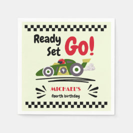 Elke leeftijd verjaardag klaar voor groene raceaut servet