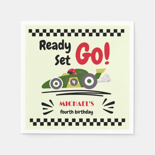 Elke leeftijd verjaardag klaar voor groene raceaut servet (Voorkant)