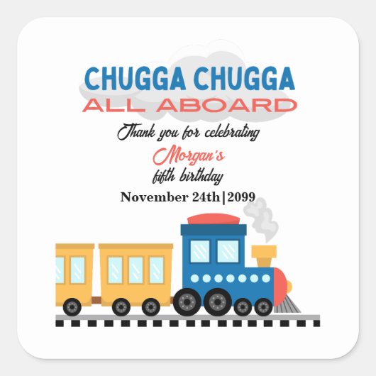 Elke leeftijd Verjaardag Kleurrijke Cartoon Train Vierkante Sticker (Voorkant)