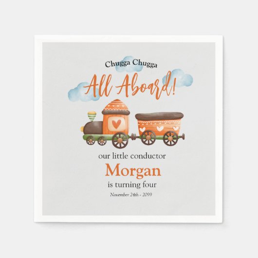Elke Leeftijd Verjaardag Mooie Train Waterverf Par Servet (Voorkant)