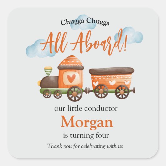 Elke Leeftijd Verjaardag Mooie Train Waterverf Par Vierkante Sticker (Voorkant)