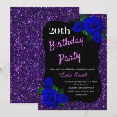 Elke Leeftijd Verjaardag Paarse Glitter Deep Blue  Kaart (Voorkant / Achterkant)
