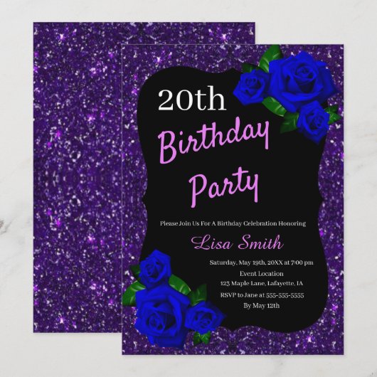 Elke Leeftijd Verjaardag Paarse Glitter Deep Blue Kaart (Voorkant / Achterkant)