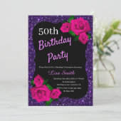 Elke leeftijd Verjaardag Paarse Glitter Roze Rozen Kaart