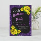 Elke leeftijd Verjaardag Paarse Glitter Yellow Ros Kaart (Staand voorkant)