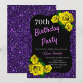 Elke leeftijd Verjaardag Paarse Glitter Yellow Ros Kaart (Voorkant / Achterkant)