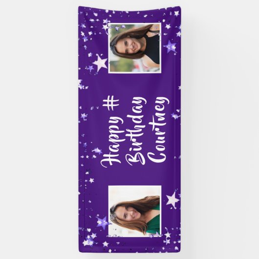 Elke Leeftijd Verjaardag Paarse Sterren Borstel Sc Spandoek (Verticaal)
