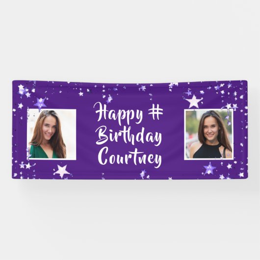 Elke Leeftijd Verjaardag Paarse Sterren Borstel Sc Spandoek (Horizontaal)