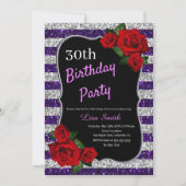 Elke Leeftijd Verjaardag Paarse Zilveren Glitter R Kaart (Voorkant)