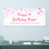 ELKE LEEFTIJD Verjaardag Pink Stars Custom Bericht Spandoek (Beurs)