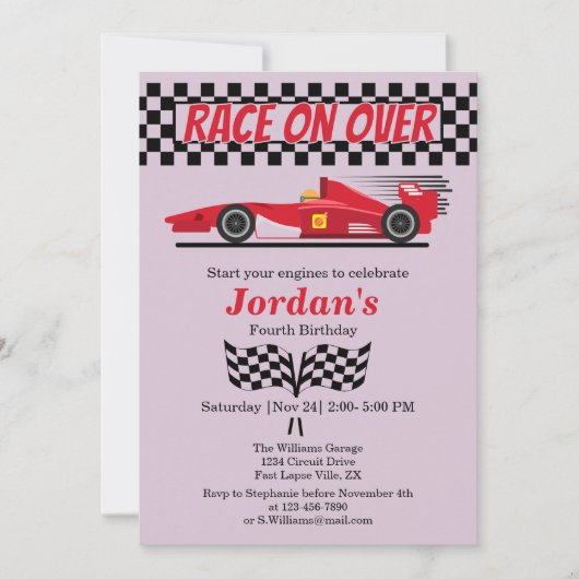 Elke Leeftijd Verjaardag Red Formula Car Race op O Kaart (Voorkant)