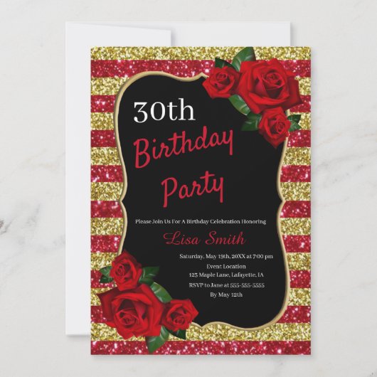 Elke leeftijd verjaardag rode en gouden glitter ro kaart (Voorkant)