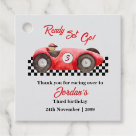 Elke leeftijd verjaardag rode race auto klaar voor bedankjes labels