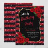 Elke leeftijd verjaardag rood en zwart glitter rod kaart (Voorkant / Achterkant)