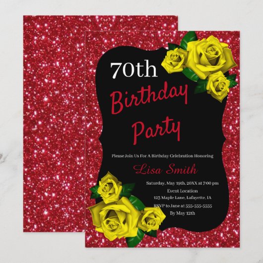 Elke leeftijd Verjaardag Rood Glitter Gele Rozen Kaart (Voorkant / Achterkant)