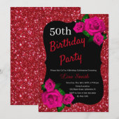 Elke leeftijd verjaardag rood glitter roze rozen kaart (Voorkant / Achterkant)