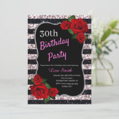 Elke leeftijd verjaardag roze en zwart glitter rod kaart (Staand voorkant)